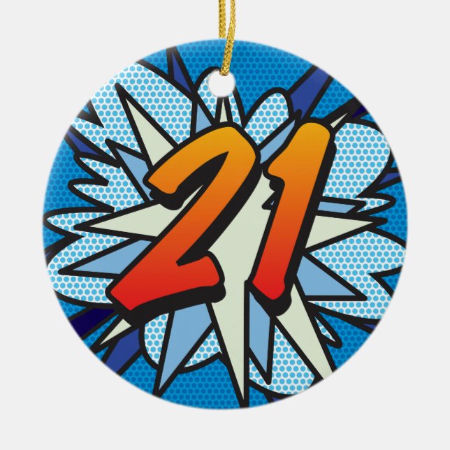 21 Birthday Photo Fun Retro Comic Book Ceramic Ornament (Front)