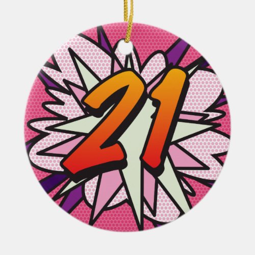 21 Birthday Photo Fun Retro Comic Book Pink Ceramic Ornament