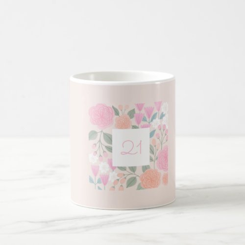 21 Birthday Pretty Floral Pink Illustrated Coffee  Coffee Mug