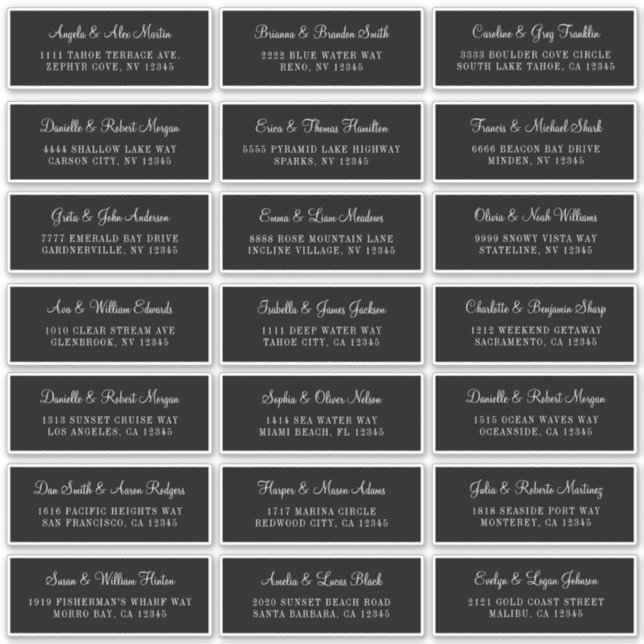 21 Black Individual Wedding Address Labels (Front)