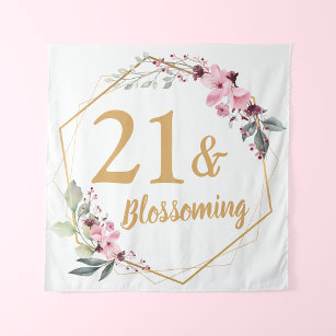 21 & Blossoming Cherry Blossom 21st Birthday Sign Tapestry