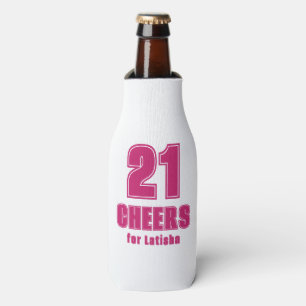 21 Cheers, Hot Pink University Style Birthday Bottle Cooler