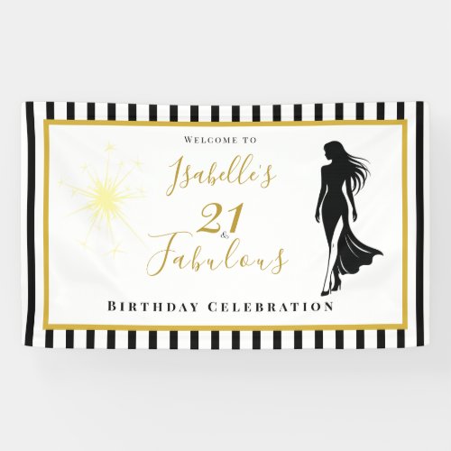 21 & Fabulous Birthday Banner Black & Gold
