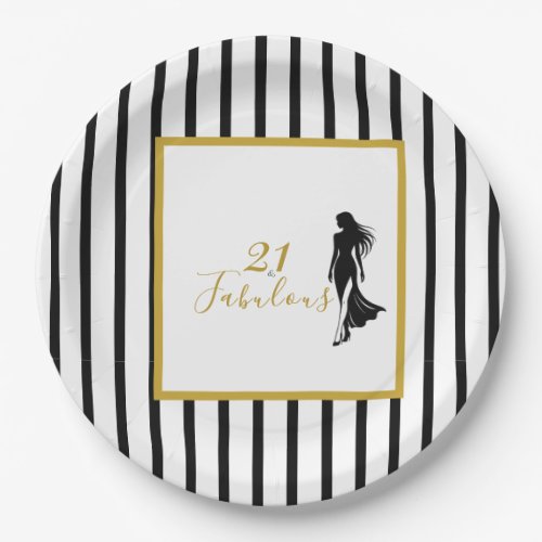 21 & Fabulous Black and Gold Birthday Party Paper Plates