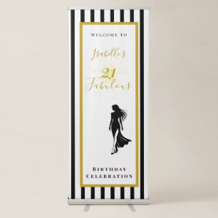 21 & Fabulous Black and Gold Birthday Retractable Banner