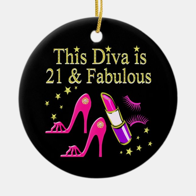 21 & FABULOUS PINK SHOE AND LIPSTICK DIVA DESIGN CERAMIC ORNAMENT (Front)