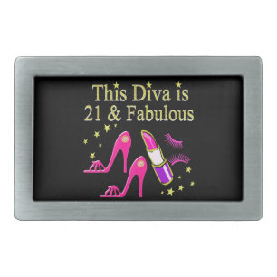 21 & FABULOUS PINK SHOE AND LIPSTICK DIVA DESIGN RECTANGULAR BELT BUCKLE