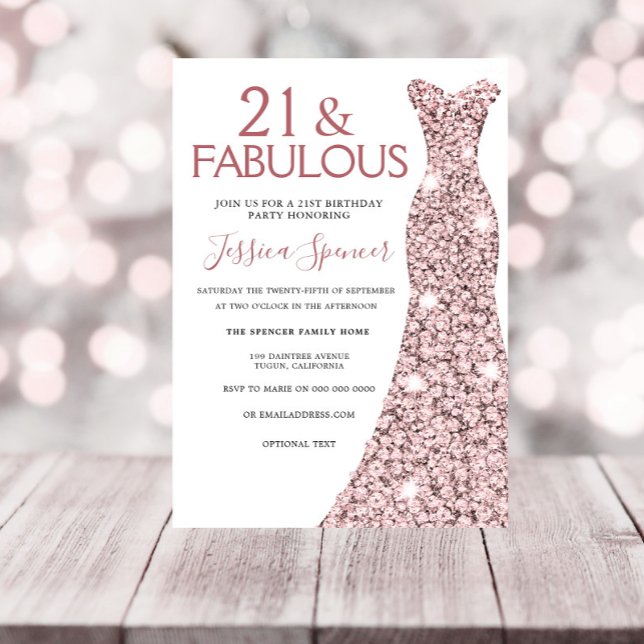 21 & Fabulous Rose Gold Dress 21st Birthday Party Invitation (Creator Uploaded)