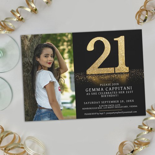21 gold glitter 21st Birthday custom photo Invitation