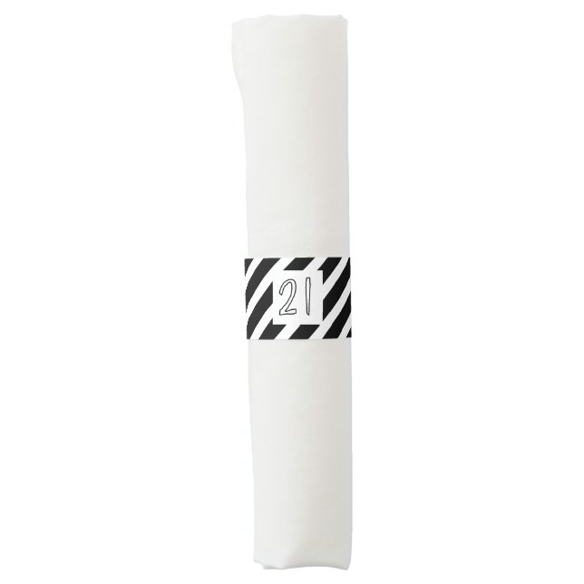 21 Happy 21st Birthday Men Black & White Stripes Napkin Bands (Front)