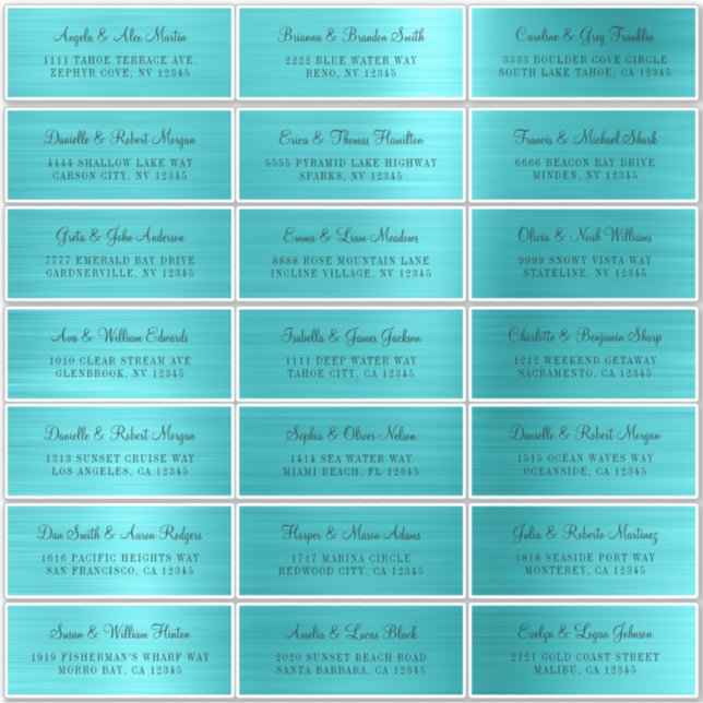 21 Individual Turquoise Blue Address Labels (Front)