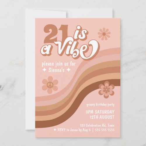21 is a Vibe Retro Daisy Pink Birthday Invitation