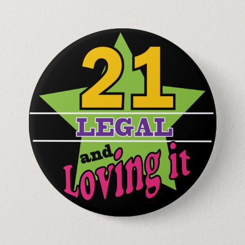 21 Legal and Loving It  21st Birthday Pinback Button