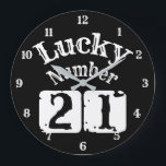 21 - Lucky Number 21 Luck Large Clock<br><div class="desc">A cool Lucky Number 21 design featuring bold fancy lettering. Great for luck and birthday gifts,  too.</div>