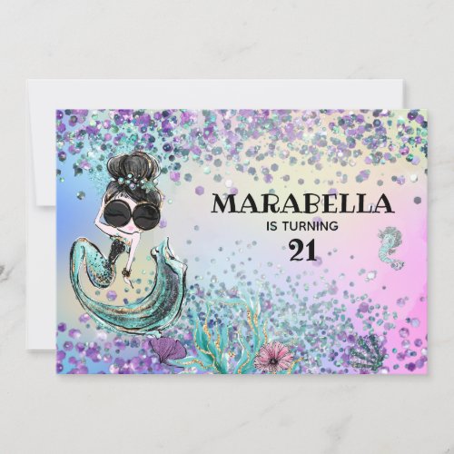  21 Luxe Rainbow Mermaid Glam Birthday Party Invitation