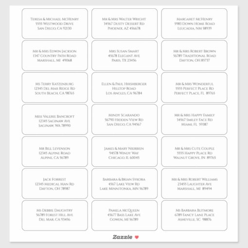 21 Modern Minimalist Individual Guest Names Sticker | Zazzle