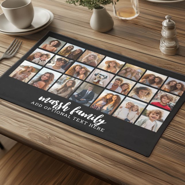21 Photo Collage - 3 rows 7 columns - black Cloth Placemat (Photo Collage Cloth Placemat)