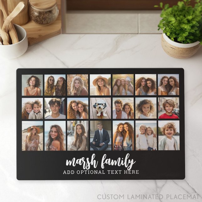 21 Photo Collage - 3 rows 7 columns - black Placemat (Photo Collage Placemat)