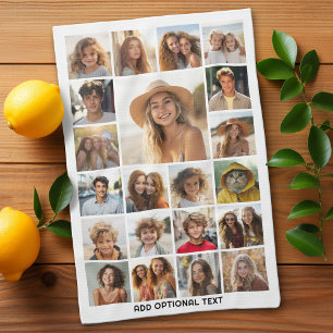 21 Photo Collage - Custom Text - Black and White Kitchen Towel