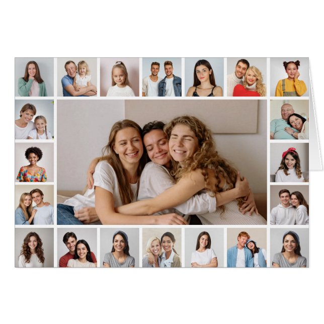 21 Photo Collage Editable Color Greeting Card (Front Horizontal)