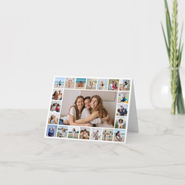 21 Photo Collage Editable Color Greeting Card (Front)
