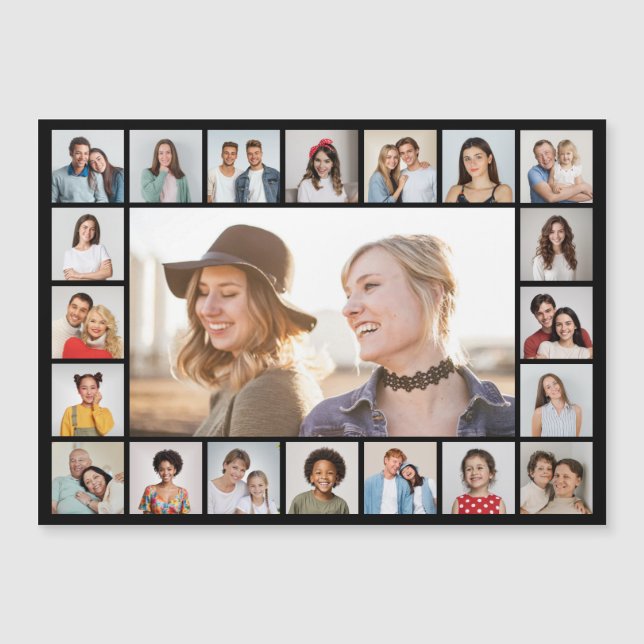 21 Photo Collage Editable Color Magnetic Card (Front)