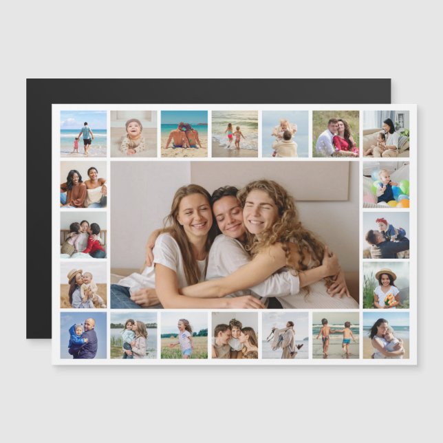 21 Photo Collage Editable Color Magnetic Card (Front/Back)