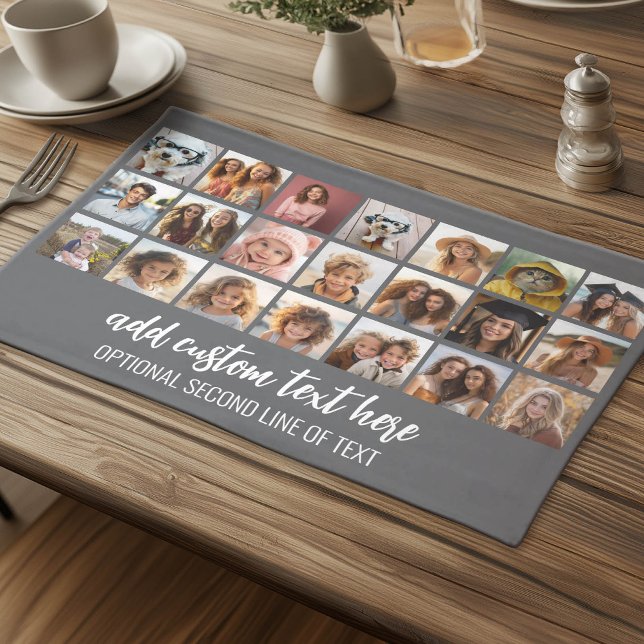 21 Photo Collage Grid - 2 Text boxes - black white Cloth Placemat (Photo Collage Cloth Placemat)