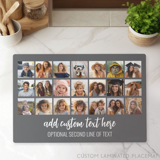 21 Photo Collage Grid - 2 Text boxes - grey white Placemat (Photo Collage Placemat)