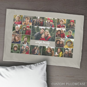 21 Photo Collage Grid with 2 text boxes Pillow Case