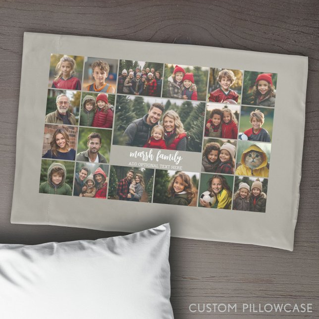 21 Photo Collage Grid with 2 text boxes  Pillow Case (Create Your Own Photo Collage Pillowcase)