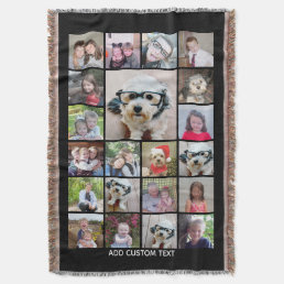 21 Photo Collage - Grid with extra Text - black Throw Blanket