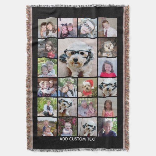 21 Photo Collage _ Grid with extra Text _ black Throw Blanket