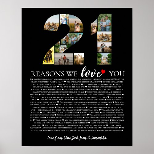 21 reasons why we love you birthday photo montage poster