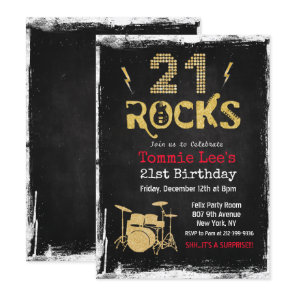 21 Rocks Rockstar Guitar 21st Birthday Invitation