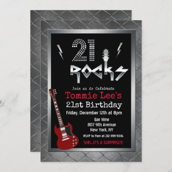 21 Rocks Rockstar Guitar Birthday Invitation by PaperandPomp at Zazzle