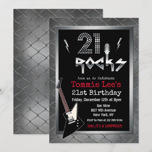 21 Rocks Rockstar Guitar Birthday Invitation