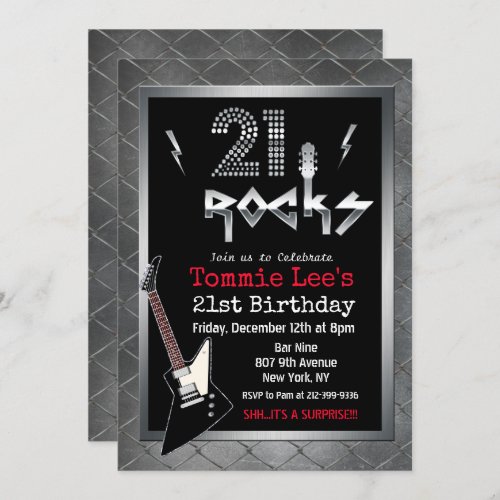 21 Rocks Rockstar Guitar Birthday Invitation