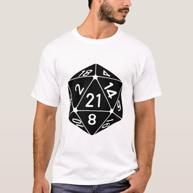 21 Sided 21st Birthday D20 Fantasy Gamer Die T-Shirt (Front)
