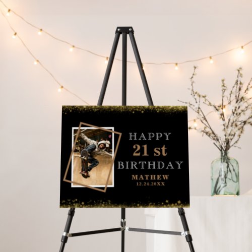 21 st Birthday Black  Gold Glitter Sparkle Party  Foam Board