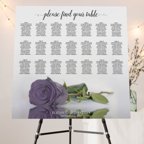 21 Table Dusty Purple Rose Wedding Seating Chart Foam Board