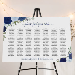 21 Table Elegant Blue Roses Wedding Seating Chart Foam Board