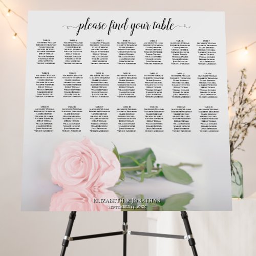 21 Table Elegant Blush Pink Rose Seating Chart Foam Board