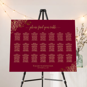 21 Table Elegant Burgundy & Gold Seating Chart Foam Board