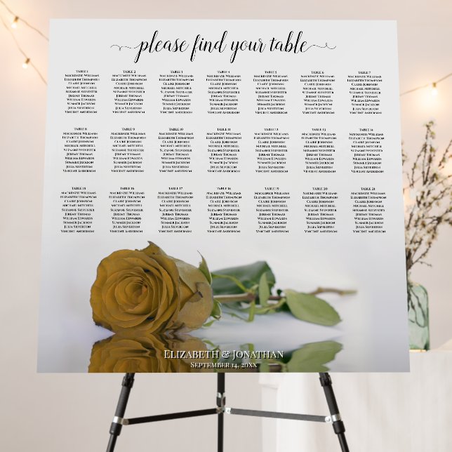 21 Table Elegant Gold Ochre Rose Seating Chart Foam Board (In Situ (Stand))