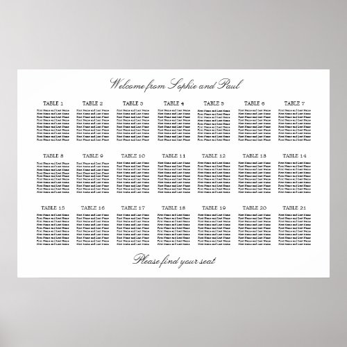 21 Table Elegant Minimalist Seating Chart