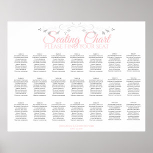 21 Table Elegant Pink & Gray Wedding Seating Chart