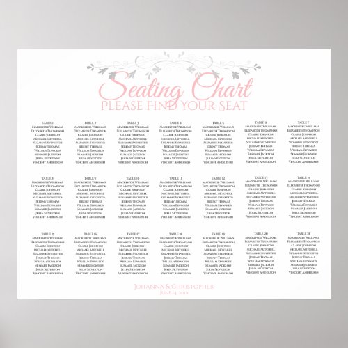 21 Table Elegant Pink  Gray Wedding Seating Chart