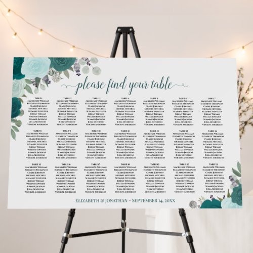 21 Table Elegant Teal Roses Wedding Seating Chart Foam Board