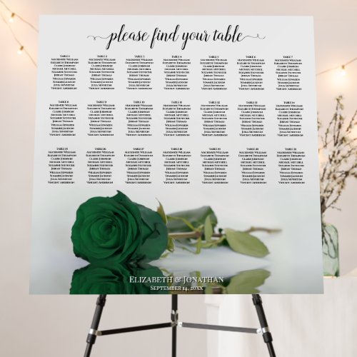 21 Table Emerald Green Rose Wedding Seating Chart Foam Board